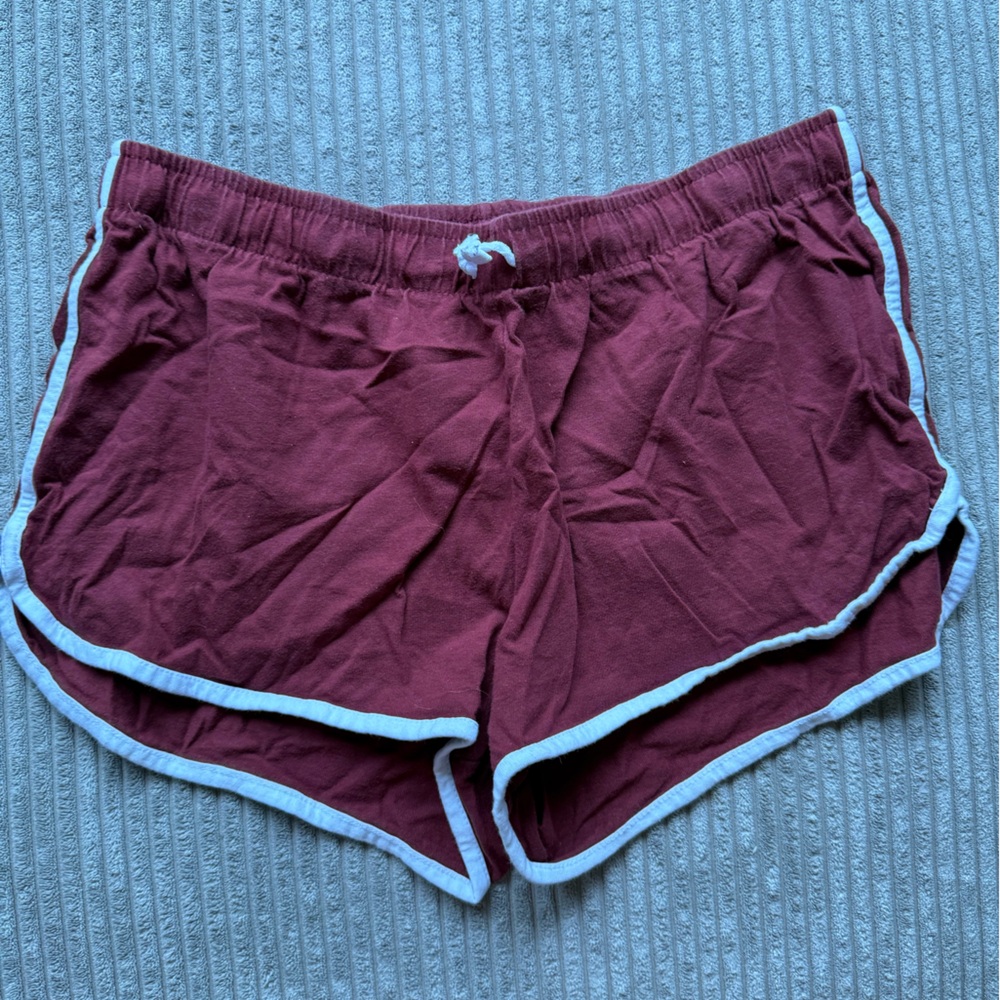 Primark Maroon Athletic Shorts with White Edging
